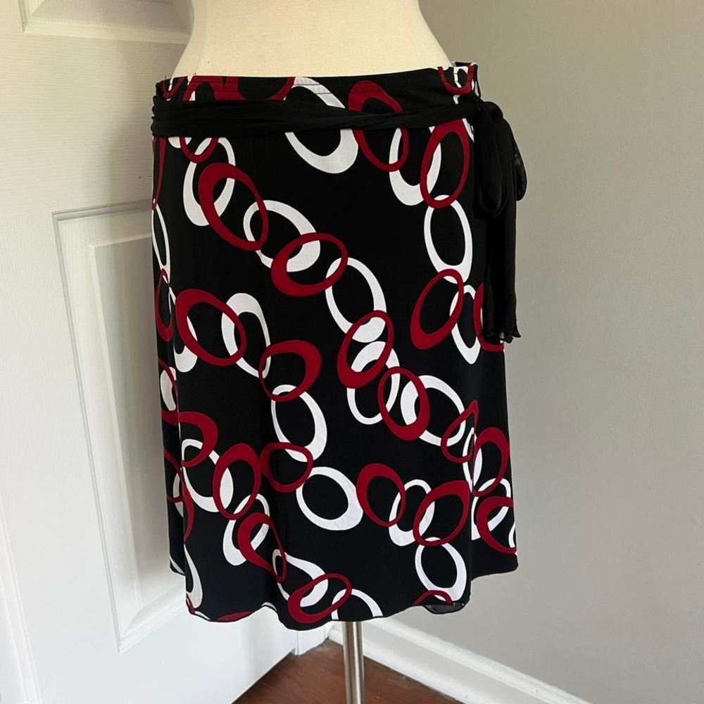 Y2k Black And Red Wrapper Abstract Print Midi Ski… - image 1